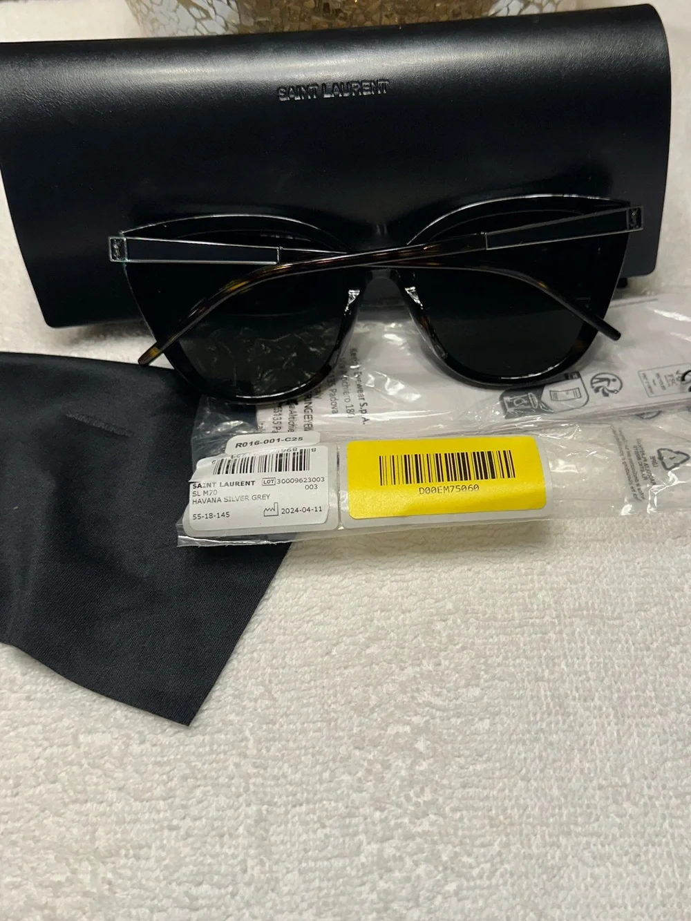 Saint Laurent SL M70 Cat Eye Sunglasses NWT Full Set Havana Silver Grey